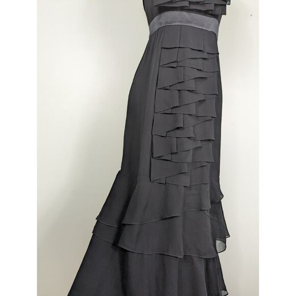 Y2K BCBG Silk Prom Dress Maxi Gown 2 Black Silk Ruffle Glam Grunge Layered Vtg - Picture 7 of 15